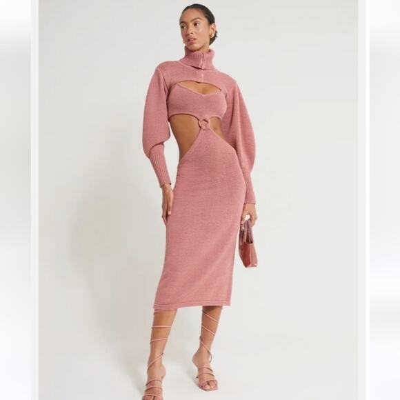 RARE Cult Gaia Skylar Knit Dress in Jaipur Pink Size Large NWOT 2 Piece Midi - Picture 1 of 15